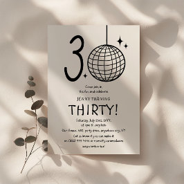 Invitación Cumpleaños Minimal Doodle 30 Disco Ball 