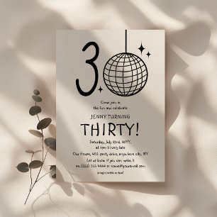Invitación Cumpleaños Minimal Doodle 30 Disco Ball 