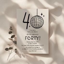 Invitación Cumpleaños Minimal Doodle 40 Disco Ball