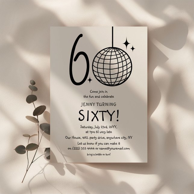 Invitación Cumpleaños Minimal Doodle 60 Disco Ball  (Subido por el creador)