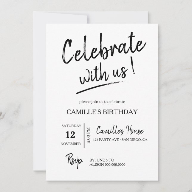 Invitación Cumpleaños minimalista (Anverso)