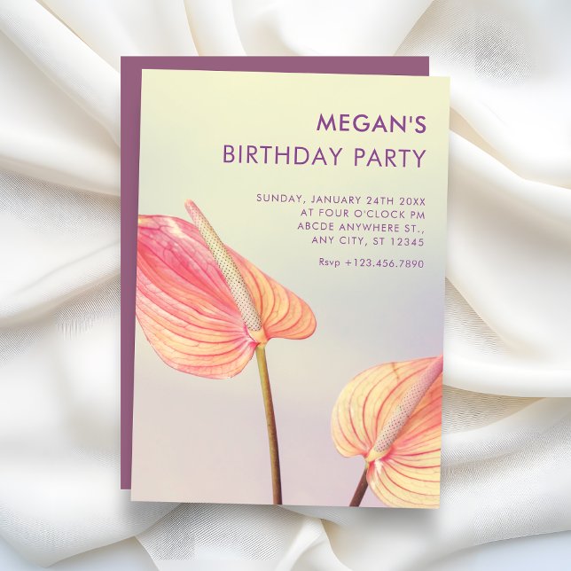 Invitación Cumpleaños minimalista Anthurium floral estético (Subido por el creador)