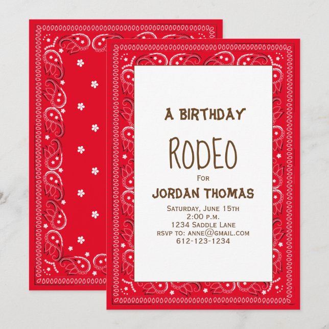 Invitación Cumpleaños minimalista Bandana Roja Cute Moderno (Anverso / Reverso)