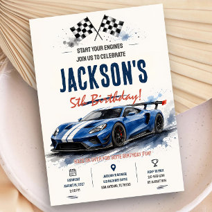 Invitación Cumpleaños Minimalista Coche de Carreras 5