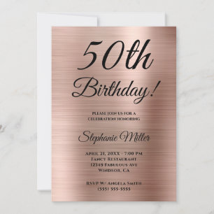 Invitación Cumpleaños minimalista con lámina de oro rosa