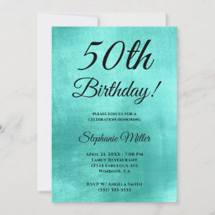 Invitación Cumpleaños minimalista con lámina turquesa brillan