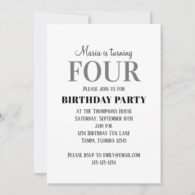 Invitación Cumpleaños minimalista cuarto sin género (Anverso)