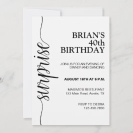 Invitación Cumpleaños minimalista de Adultos Blancos y Negros