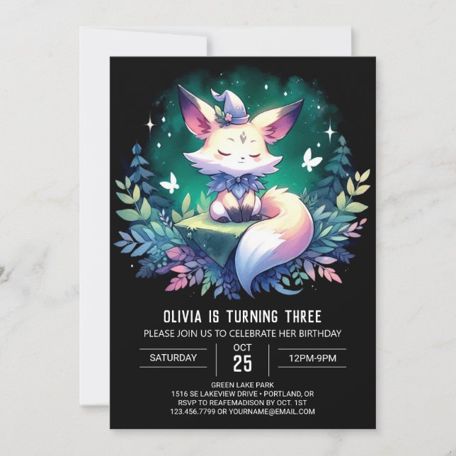 Invitación Cumpleaños minimalista de Boho Fox (Anverso)