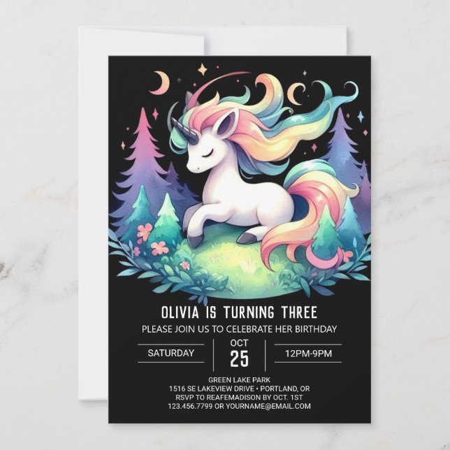 Invitación Cumpleaños minimalista de Caballo (Anverso)
