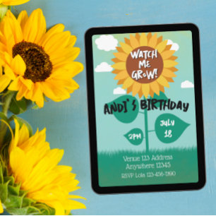 Invitación Cumpleaños Minimalista de Girasol Creciendo