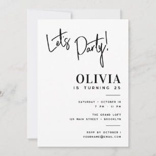 Invitación Cumpleaños Minimalista de Negro y Blanco ¡Vámonos