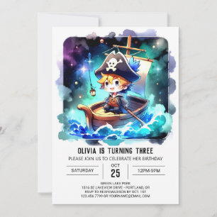 Invitación Cumpleaños Minimalista de Piratas encantados