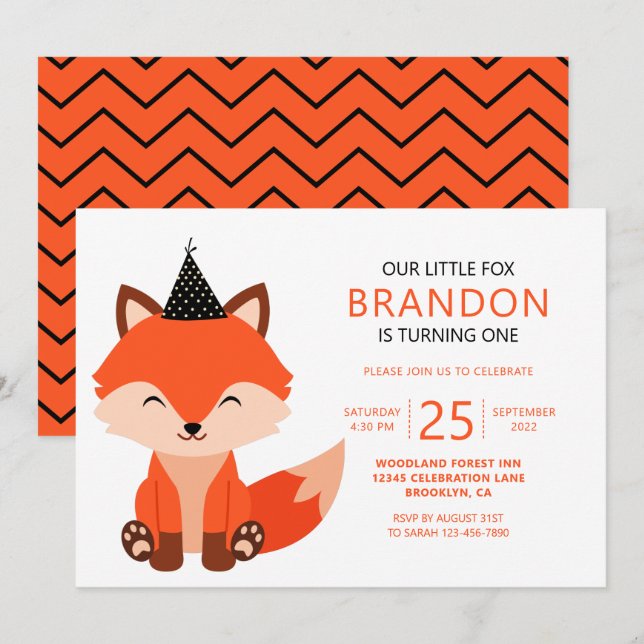 Invitación Cumpleaños minimalista de Zigzag (Anverso / Reverso)