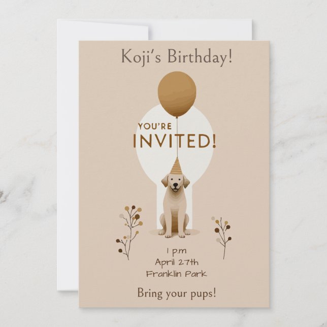 Invitación Cumpleaños minimalista del perro (Anverso)