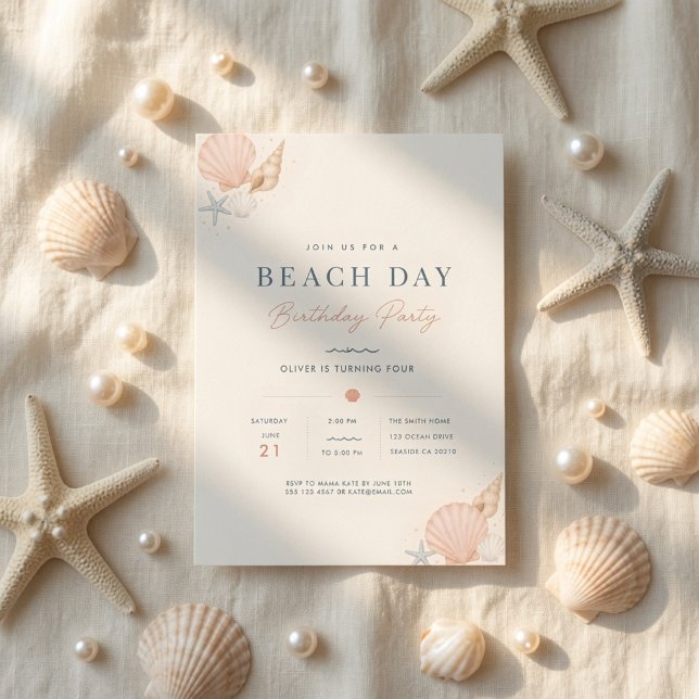 Invitación Cumpleaños Minimalista Día de Playa Costera Concha (Subido por el creador)