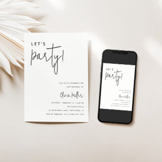 Invitación Cumpleaños Minimalista Fiesta