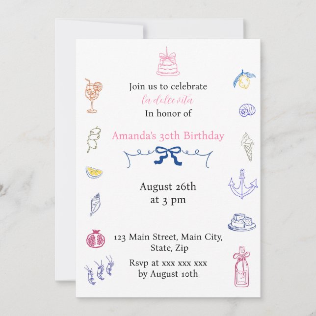 Invitación Cumpleaños minimalista italiano lindo (Anverso)