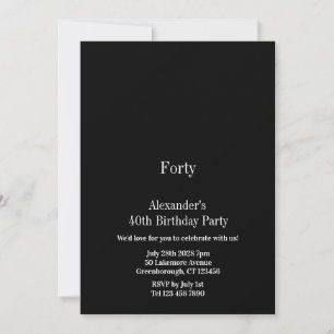 Invitación Cumpleaños minimalista negro blanco 40
