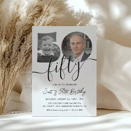 Invitación Cumpleaños minimalista número 50 simple en blanco 