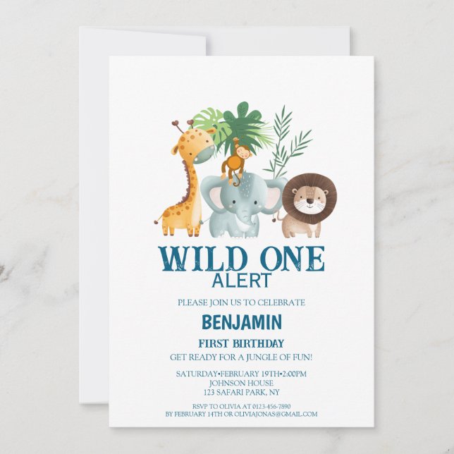 Invitación Cumpleaños Minimalista Safari Wild One (Anverso)