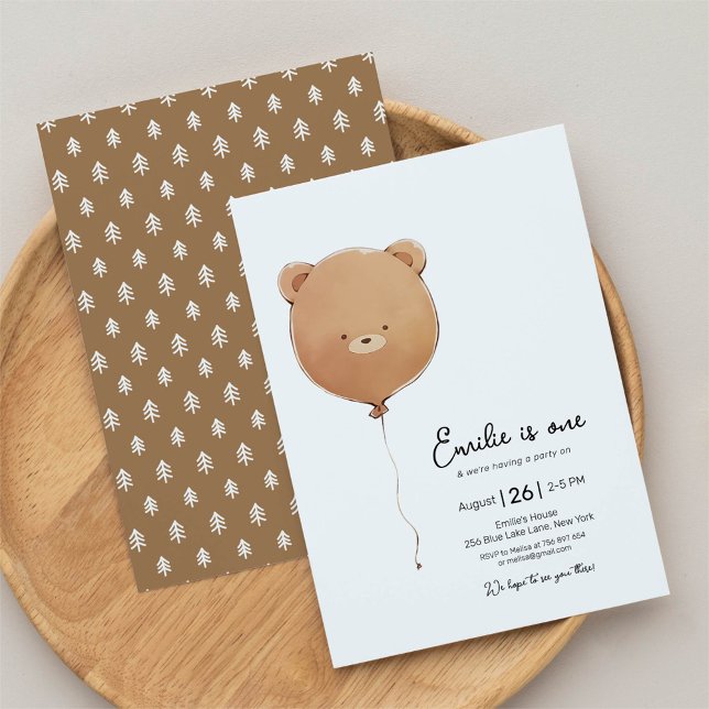 Invitación Cumpleaños Mínimo de Bear Bear Balloon (Subido por el creador)