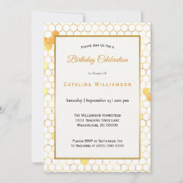 Invitación Cumpleaños Mínimo de Honeycomb de Oro