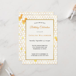 Invitación Cumpleaños Mínimo de Honeycomb de Oro