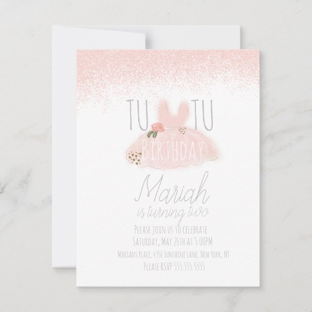 Invitación Cumpleaños Mínimo De Los Chicas Tutu, Convirtiéndo (Anverso)
