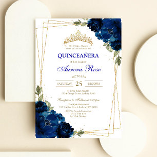 Invitación Cumpleaños Mis Quince Quinceañera Oro Azul Plata