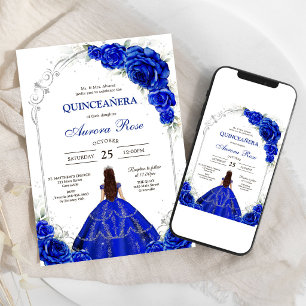 Invitación Cumpleaños Mis Quince Quinceañera Oro Azul Plata
