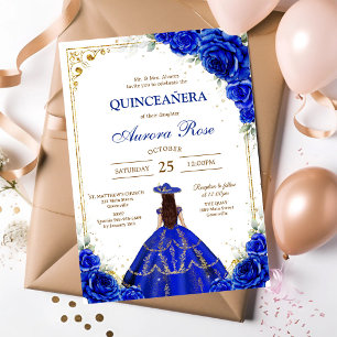 Invitación Cumpleaños Mis Quince Quinceañera Oro Azul Platead