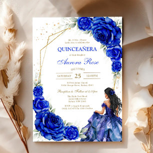 Invitación Cumpleaños Mis Quince Quinceañera Oro Azul Platead