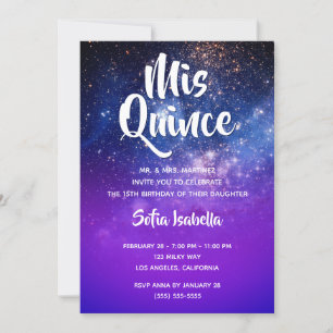 Invitación Cumpleaños Mis Quince Violeta Azul Ómbre Cósmico F