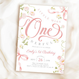Invitación Cumpleaños Miss Onederful Pink Floral 1