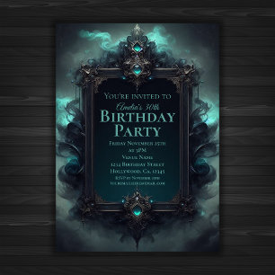 Invitación Cumpleaños místico negro y Verde azulado