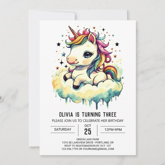 Invitación Cumpleaños mítico de Bliss Unicorn (Anverso)