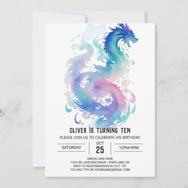 Invitación Cumpleaños mítico de Dragón Medieval (Anverso)