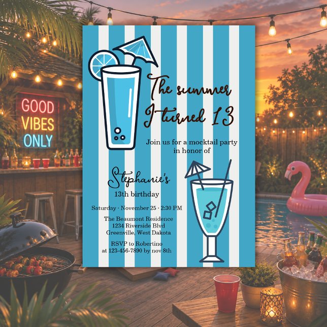 Invitación Cumpleaños Mocktail Azul El Verano Que Cumplí 13 (Subido por el creador)