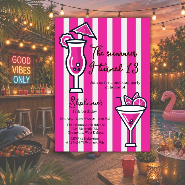 Invitación Cumpleaños Mocktail Rosa El Verano Que Cumplí 13 (Subido por el creador)