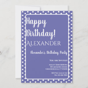 Invitación Cumpleaños Modern Purple Periwinkle Puntos Polka