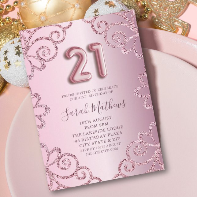 Invitación Cumpleaños moderno 21 con brillo rosa (Subido por el creador)