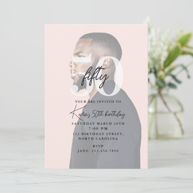 Invitación Cumpleaños moderno 50º Quincuagésimo Foto  (Anverso de pie)