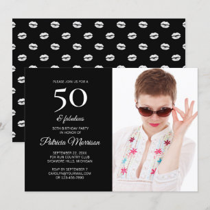 Invitación Cumpleaños Moderno 50 y Fabuloso Foto Negra