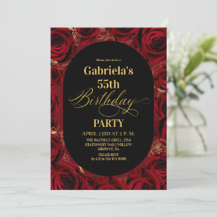 Invitación Cumpleaños moderno 55 elegante negro dorado floral