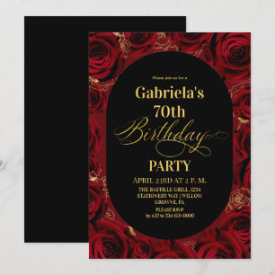 Invitación Cumpleaños moderno 70 elegante negro flor de oro