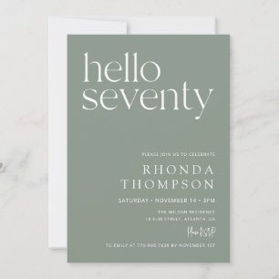 Invitación Cumpleaños moderno 70 verde salvia Hola setenta
