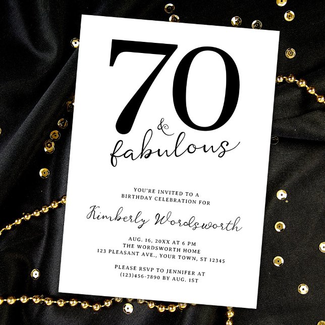 Invitación Cumpleaños Moderno 70 y Fabuloso Script Septuagési (Subido por el creador)