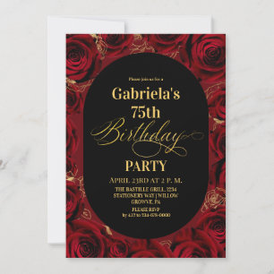 Invitación Cumpleaños moderno 75 elegante negro oro floral