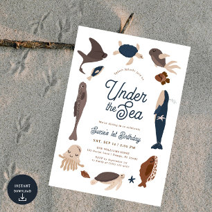 Invitación Cumpleaños moderno bajo el mar 1er